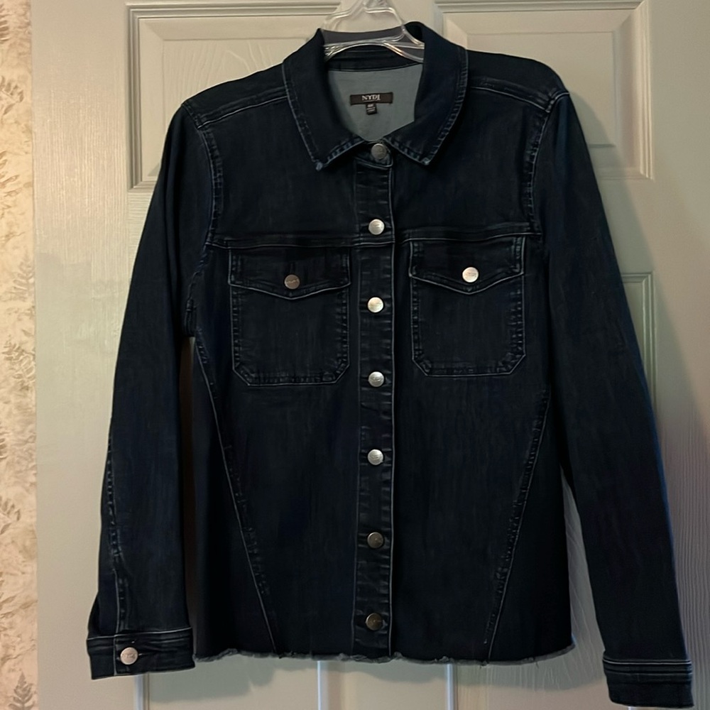 NYDJ Denim Navy Blue 0X size Fringed hem Jacket - Picture 1 of 3